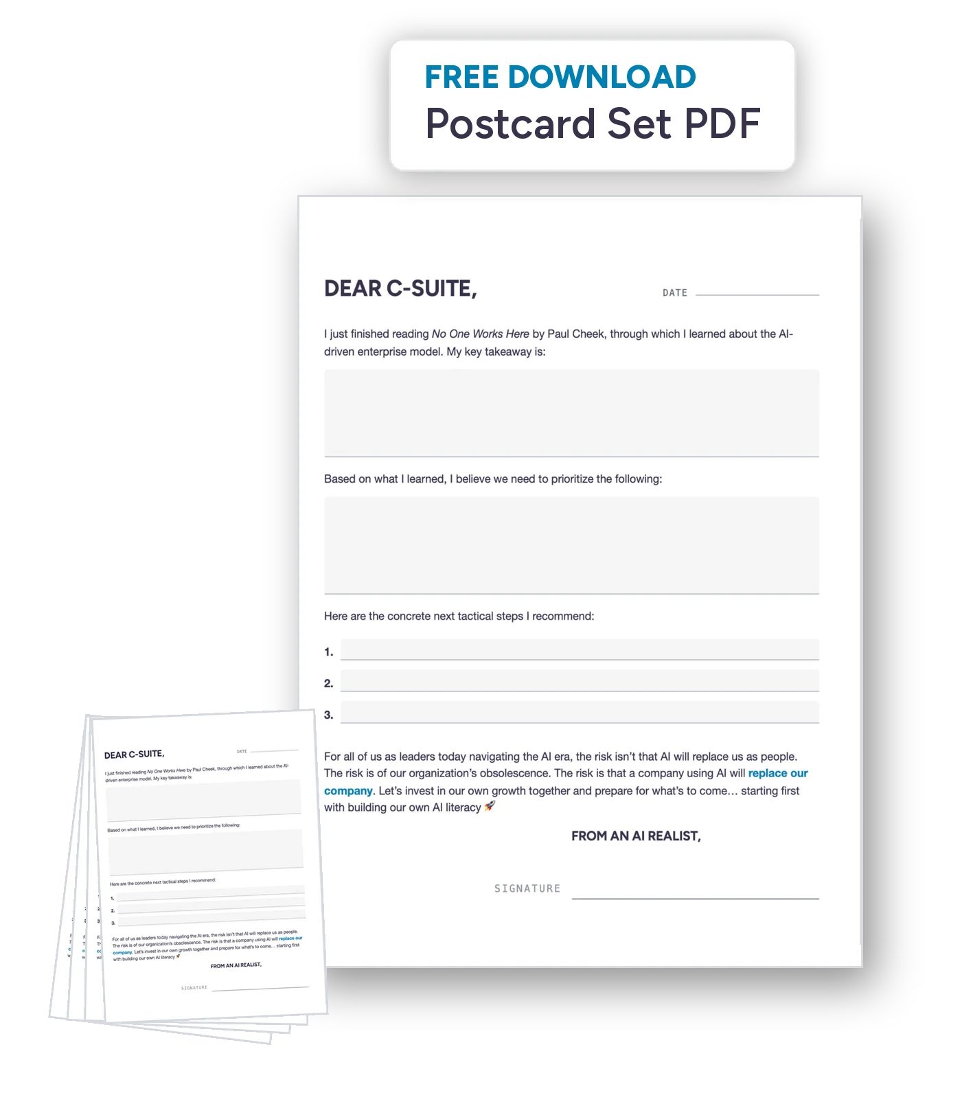 Dear C-Suite — Postcard Set — free PDF download